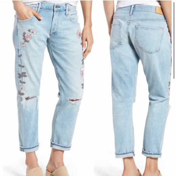 Citizens of Humanity Emerson Slim Jeans Embroidered Distressed Rock On Roses - Picture 2 of 16